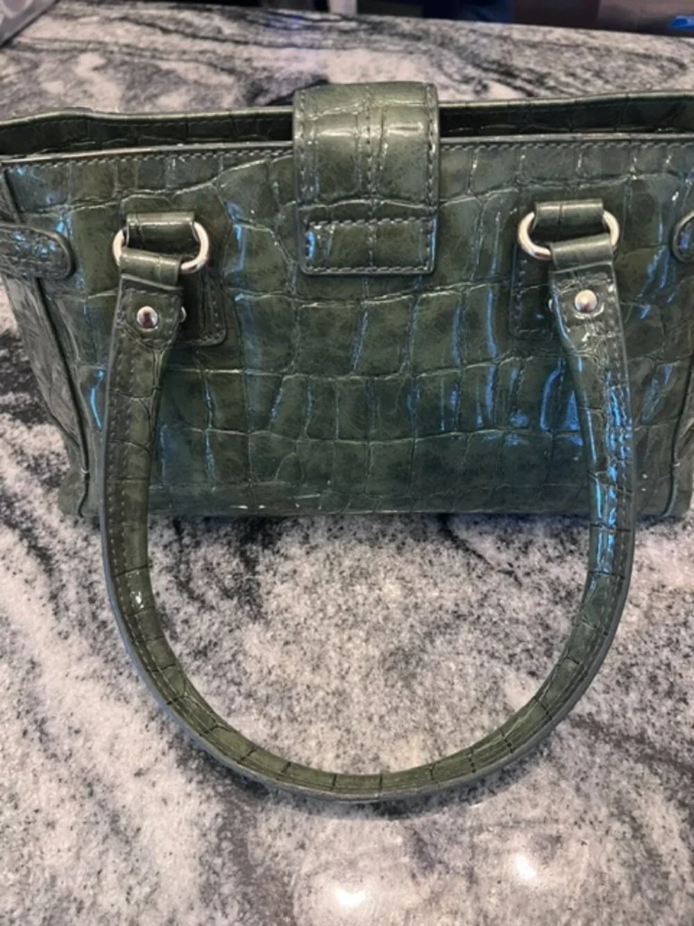 Vintage LIZ CLAIBORNE green crocodile-embossed faux‎ leather satchel handbag
